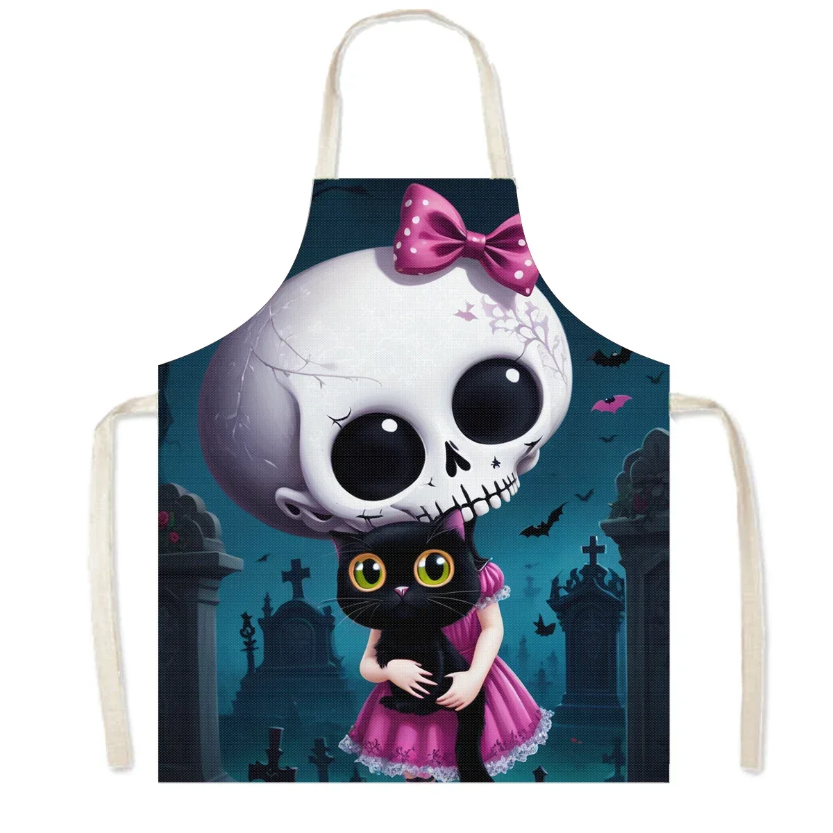Cartoon Gothic Girls Print Kitchen Aprons Fantasy Angel Home Cleaning Clothing Linen Pinafore Waterproof Chef Cooking Apron