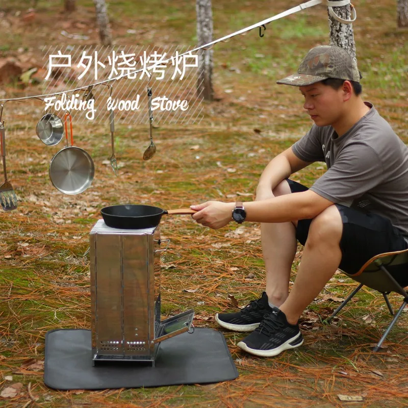 

Portable Folding Stainless Steel Wood Stove Square BBQ Grill Mini Charcoal Stove Camping Outdoor Picnic Hiking Roasting Burner