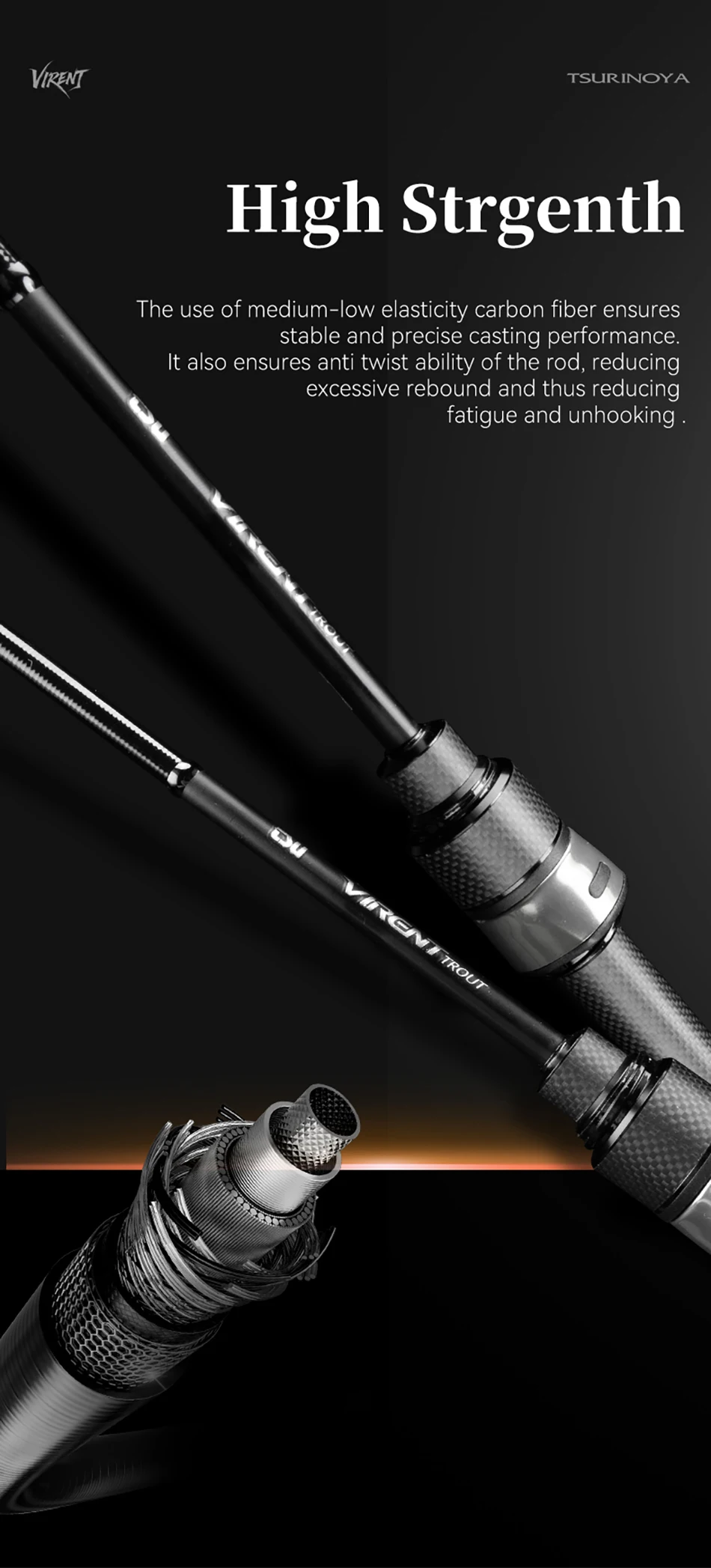 TSURINOYA Light Game Angelrute VIRENT FUJI Guide 1,8m/1,95m/2,10m Gewicht 65g UL L Power RF Action Forellen- und Ajing-Stream-Rute – Detail 15