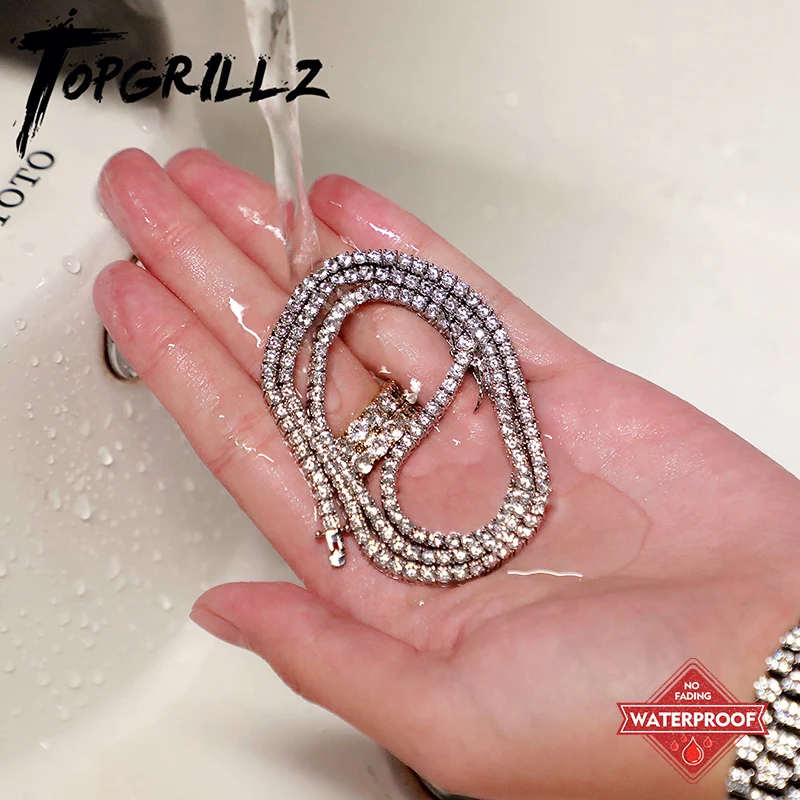 TOPGRILLZ 3/4/5MM klasyczny łańcuszek tenisowy wodoodporna miedź Iced Out Micro Pave cyrkonia Hip Hop biżuteria damska prezent