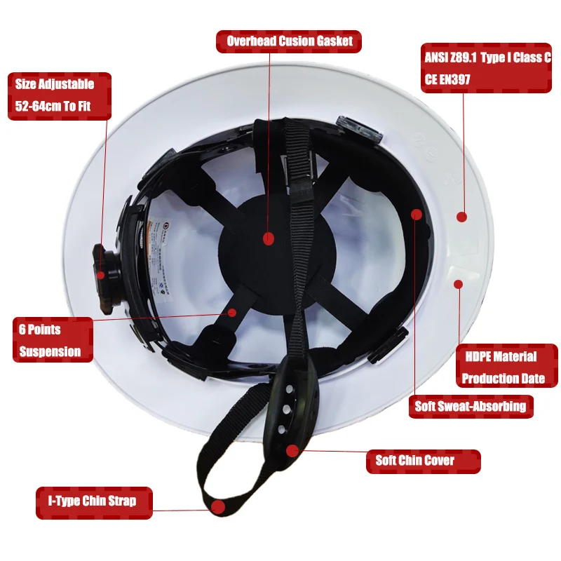 Full Brim Hard Hat For Men Construction Work Cap ANSI Approved Vents HDPE Safety Helmet For Engineer with 6 Point Adjustable