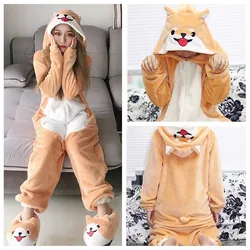 Kawaii Shiba Inu Pajamas Onesie Adults Kigurumi Corgi Hooded Sleepwear Plus Size Cute Anime Short Jumpsuit Women Men Nightwear