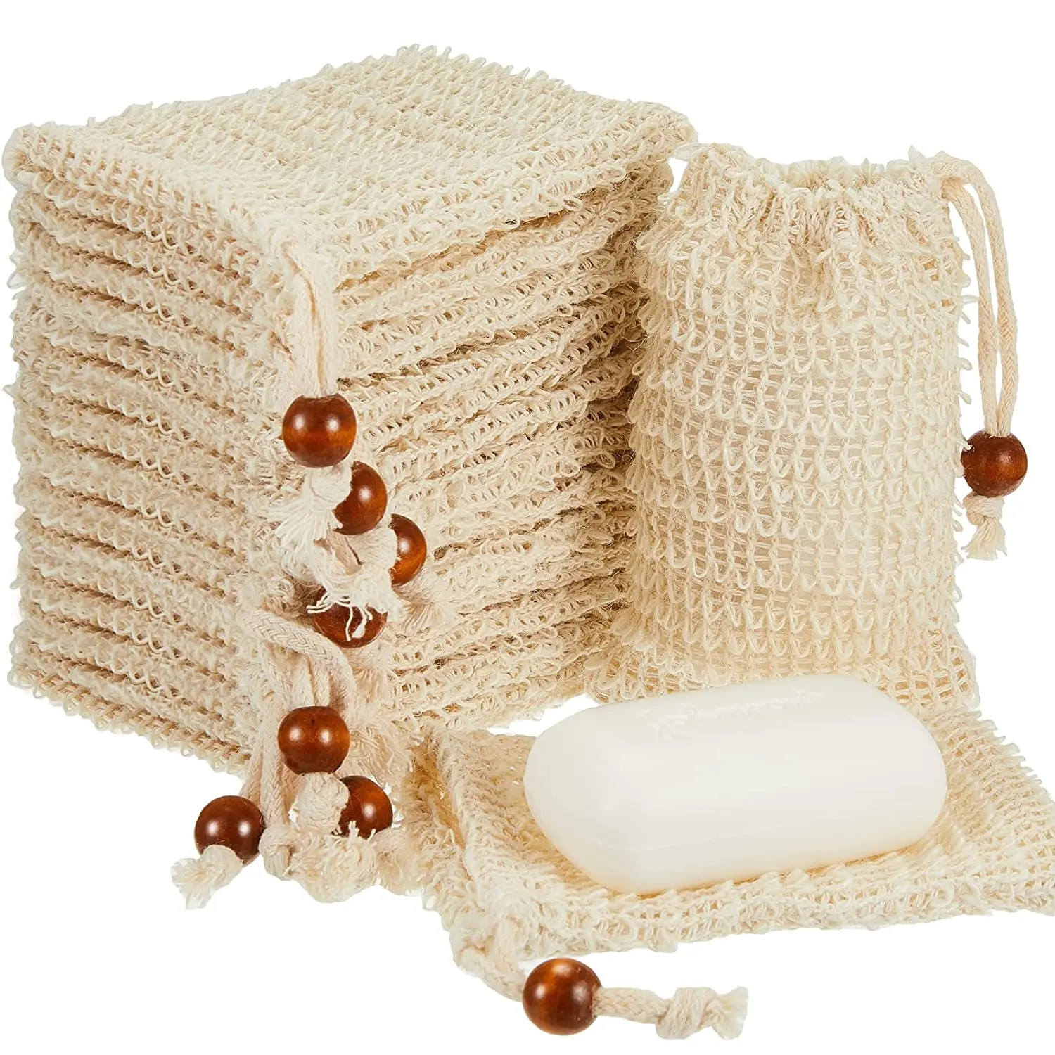 Exfoliating Soap Bag Natural Soap Saver Pouch Bag for Shower Reusable Bath Soap Bags with Drawstring Bubble Foam Pocket