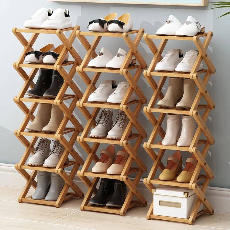 Prosty Nanbamboo Cross Shoe Rack wielopoziomowy kryty sypialnia dormitorium dom drzwi regał magazynowy mała szafka na buty oszczędza miejsce