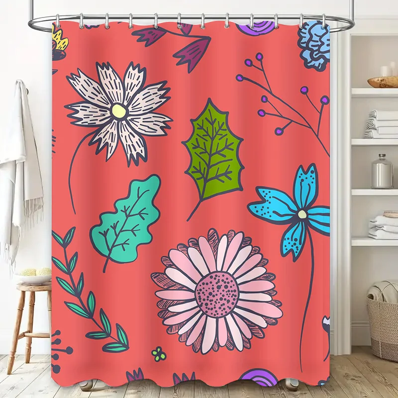 Floral Delight Shower Curtain Bright Pink Green Blue Purple Butterflies Waterproof Polyester Bathroom Decor 72x84 Inches Ready t