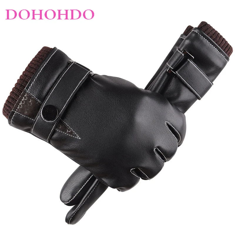 

Men Autumn Winter Gloves Simulation Leather Touch-screen Gloves Men Plus Velvet Warm Windproof Cycling Black Gloves Guantes Moto