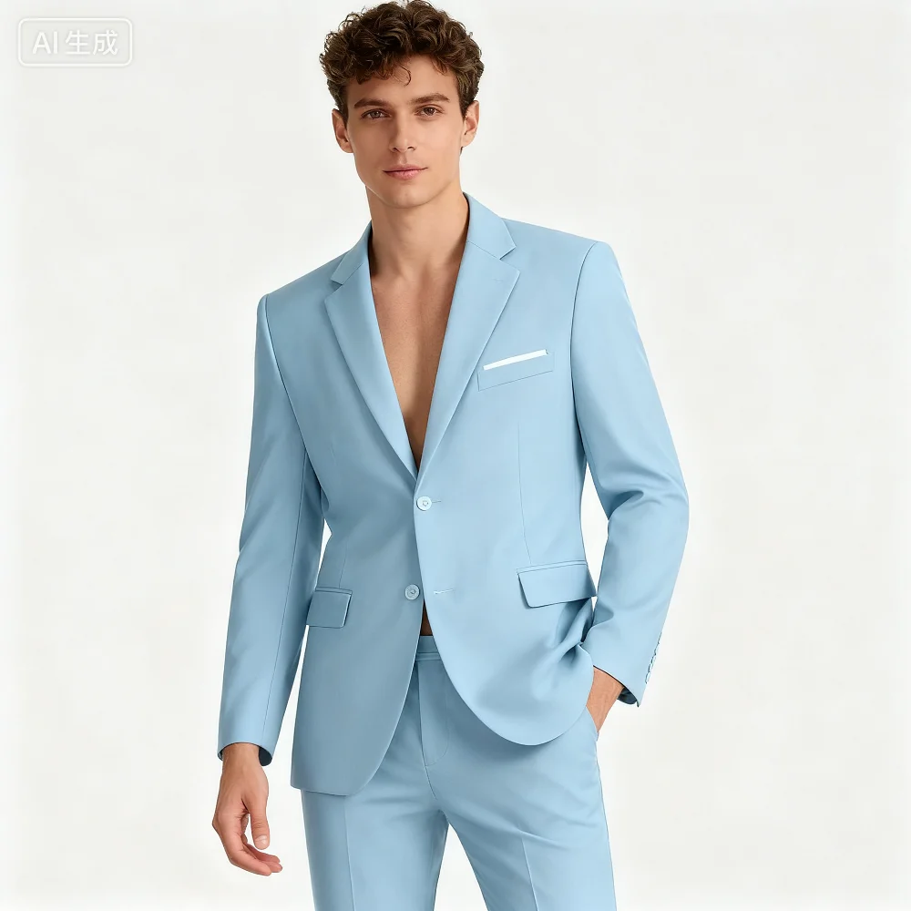 

2-Piece Men's Slim Fit Tuxedo Set with Blazer And Pants Double-Breasted Formal Business Elegant Solid Color for Men's Clothing