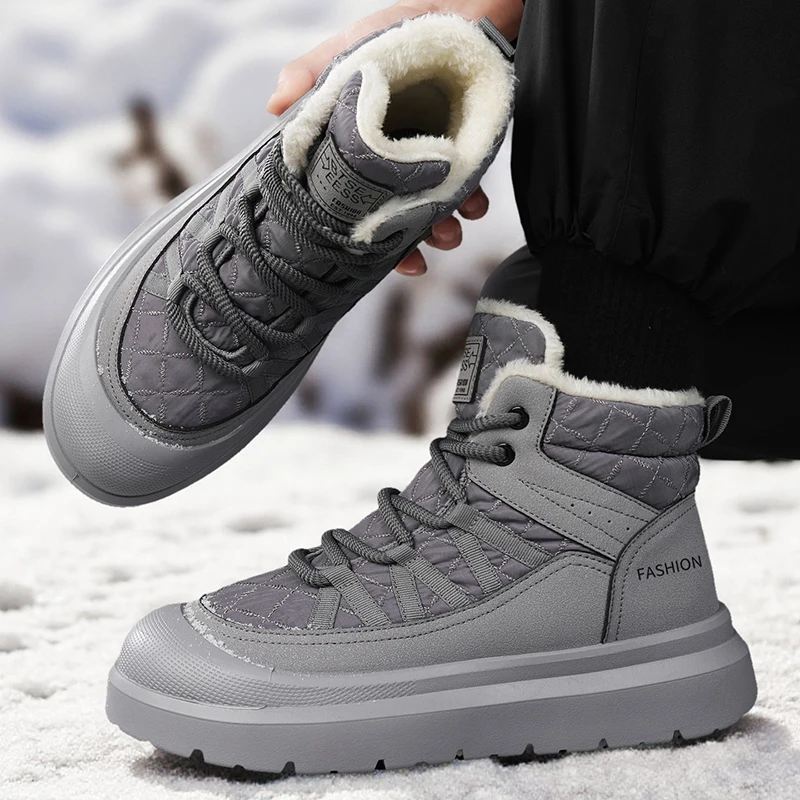 أحذية الثلوج الشتوية للذكور إضافة المخملية عدم الانزلاق حذاء من الجلد الرجال أحذية رياضية ناعمة ومريحة الرياضة والترفيه مقاومة للاهتراء