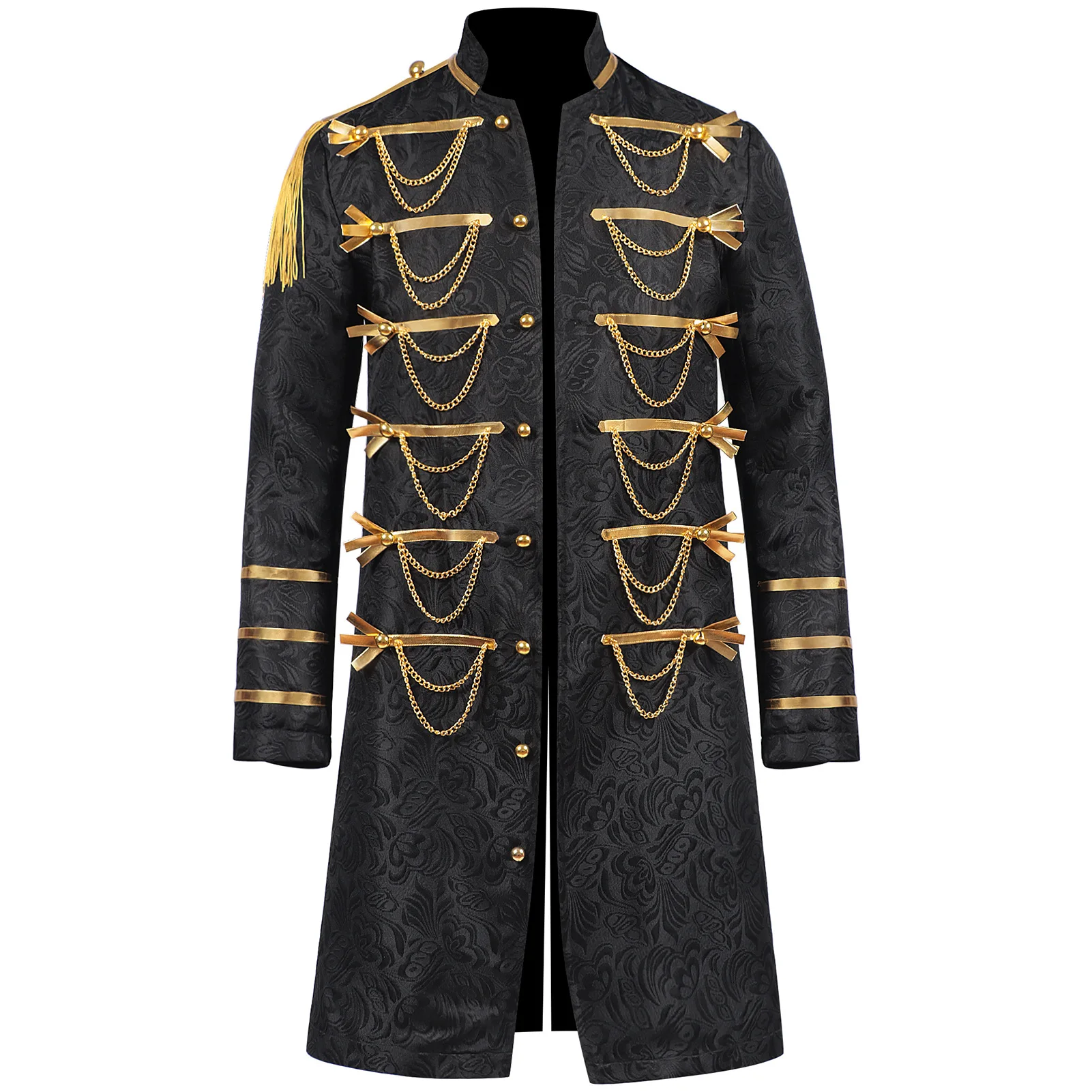 

Длинный смокинг, пиджак на Хэллоуин, король принц, куртка для косплея, новый мужской средневековый костюм эпохи Возрождения, винтажный панк-стойка, воротник-цепочка