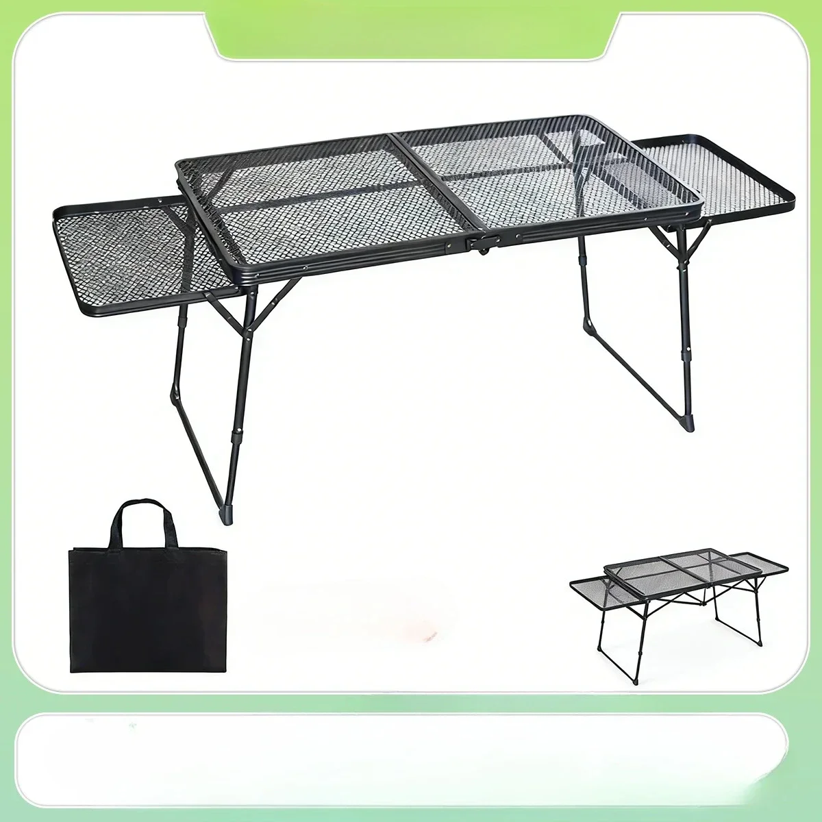 Mesa de Camping al aire libre , mesa plegable de malla de hierro, mesa  Camping portátil con estante elevador.