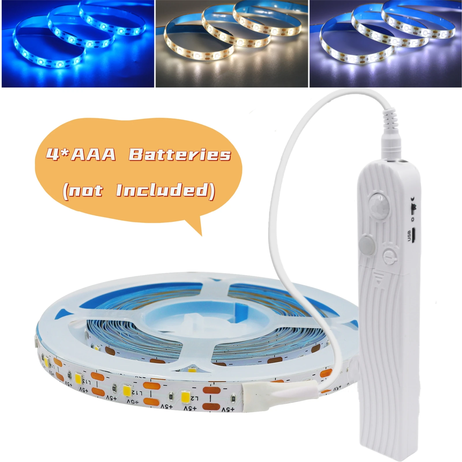 

Светодиодная лента 1М 2М 3М с датчиком движения, питанием от 4*ААА батареек, 2835SMD, 5В, 60 светодиодов/м, для подсветки шкафов и телевизоров