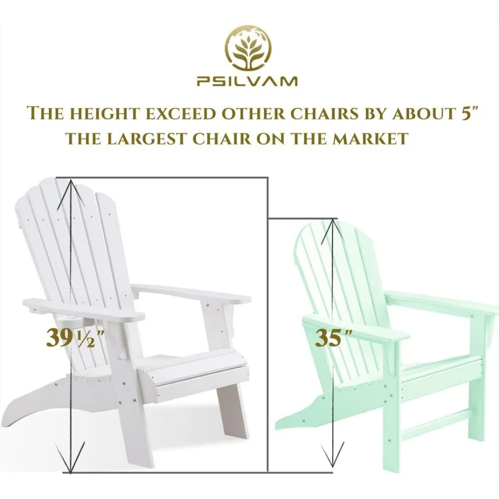 كرسي آديرونداك، كرسي حفرة النار من البولي كراسي كبيرة الحجم مع حامل أكواب، كراسي فناء داعمة 350 رطلاً للحديقة والطقس #5