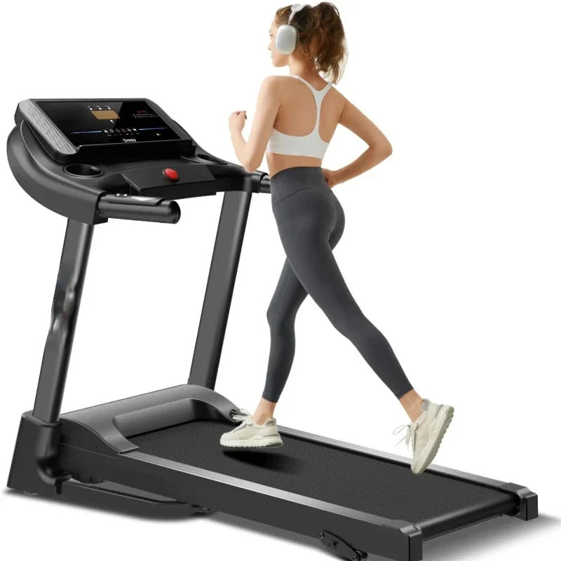 Treadmill lipat otomatis kebugaran rumah dengan sensor denyut, 3.0 senyap tanpa sikat, kapasitas 8.7 MPH, 300 lbs