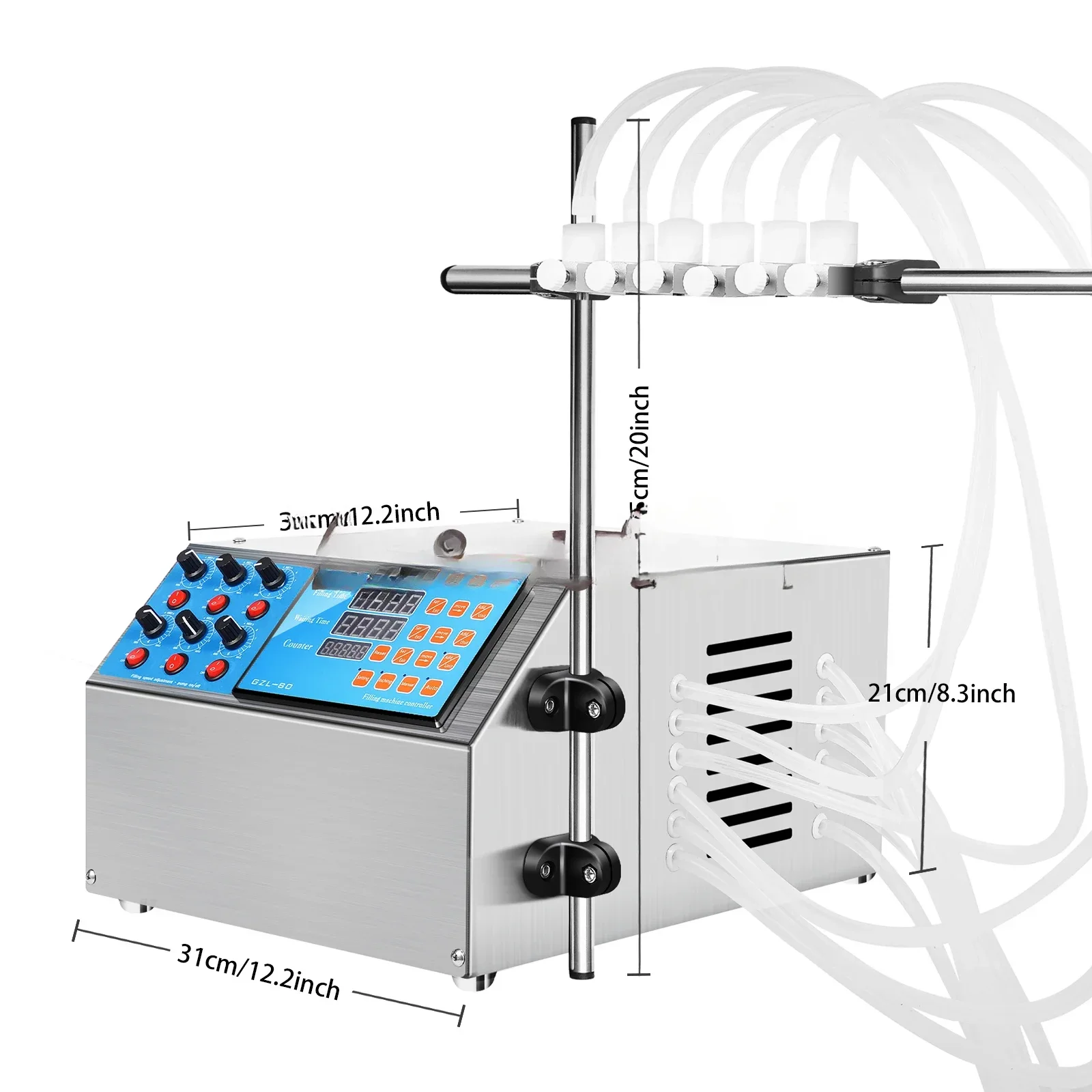 6-Head Liquid Filling Machine Semi-Automatic 5L Bottle Filler Digital Pump Stainless