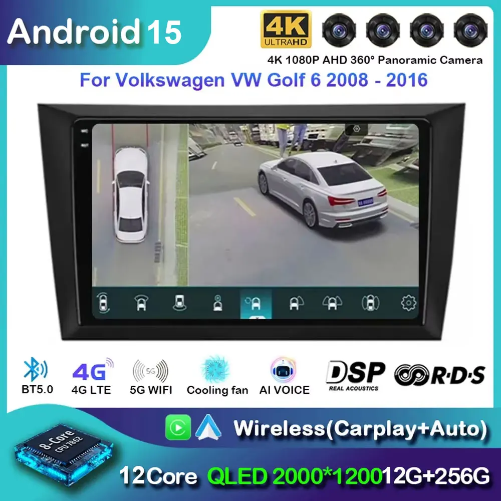 

Android 15 Carplay Car Radio For Volkswagen Golf 6 2008 2009 - 2016 Navigation GPS Multimedia Player stereo BT wifi+4G Auto 2DIN