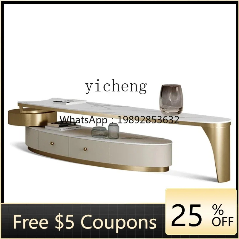 

DF coffee table combination floor cabinet with drawers rock slab telescopic TV cabinet