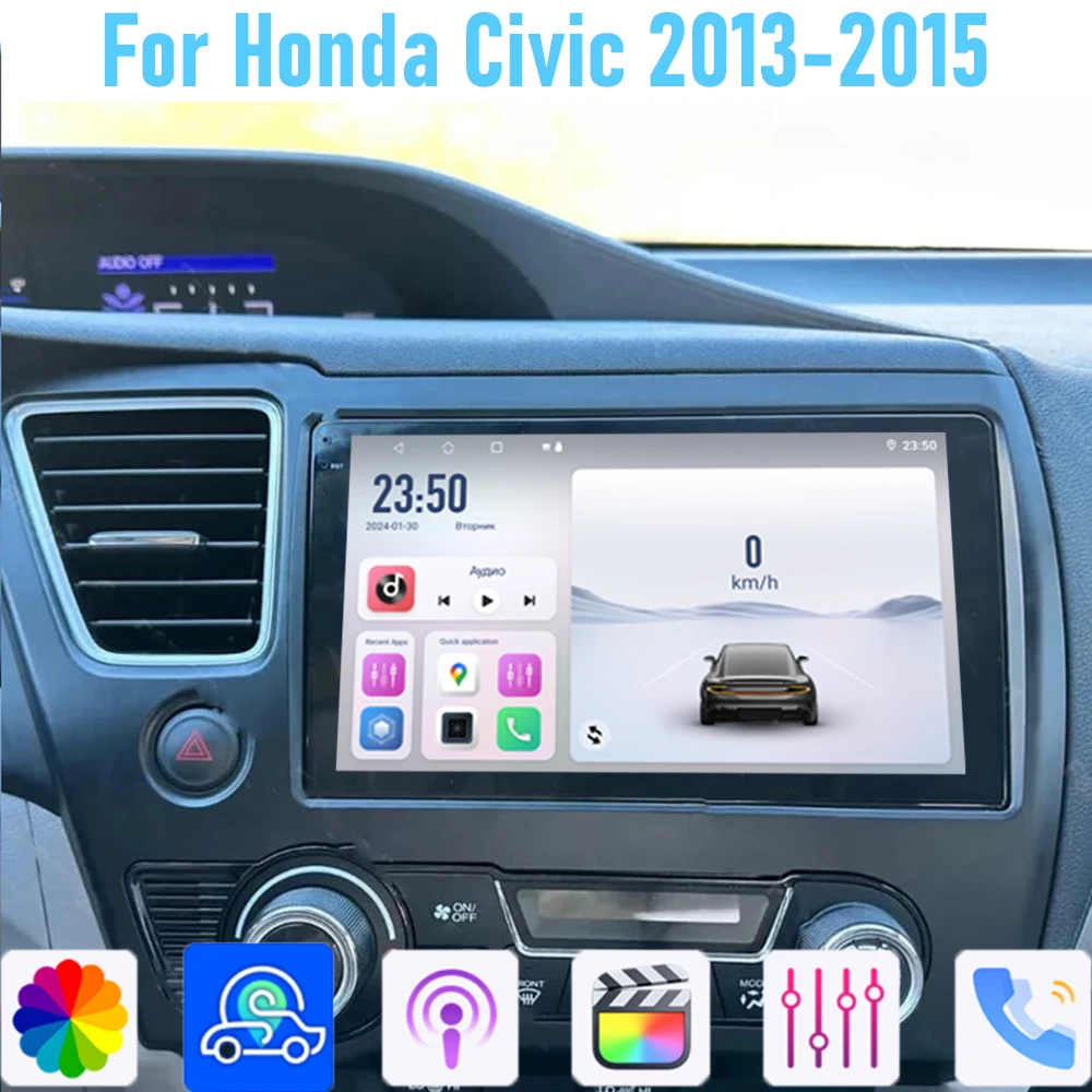 

9'' For Honda Civic 2013-2015 Car Radio Head Unit GPS Multimedia Carplay Android 15 Wireless Navigation Intelligent System BT