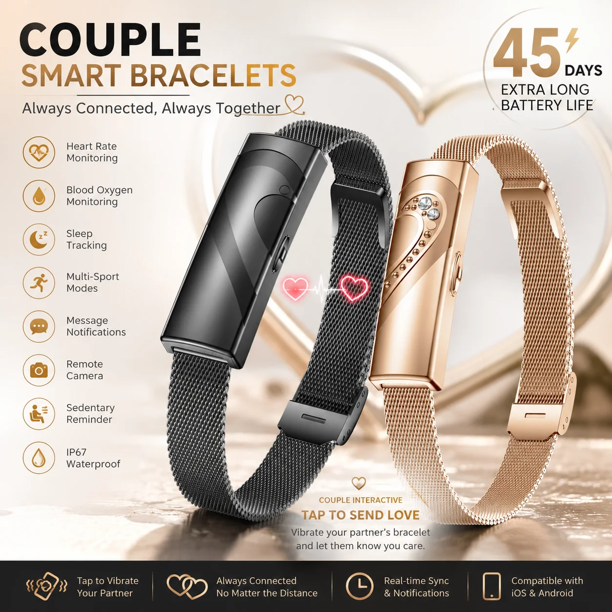 LIGE Neue Smartwatch für Paarinteraktion, Sport-Fitness-Tracker, Smart-Armband mit Herzfrequenzmessung und Anrufbenachrichtigung.