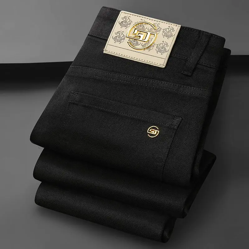 الخريف الشتاء مستقيم الدينيم السراويل الرجال رشاقته حجم كبير 40 الجينز عالية الجودة تمتد الصلبة الجينز الدافئة ضئيلة عادية اليومية بنطلون