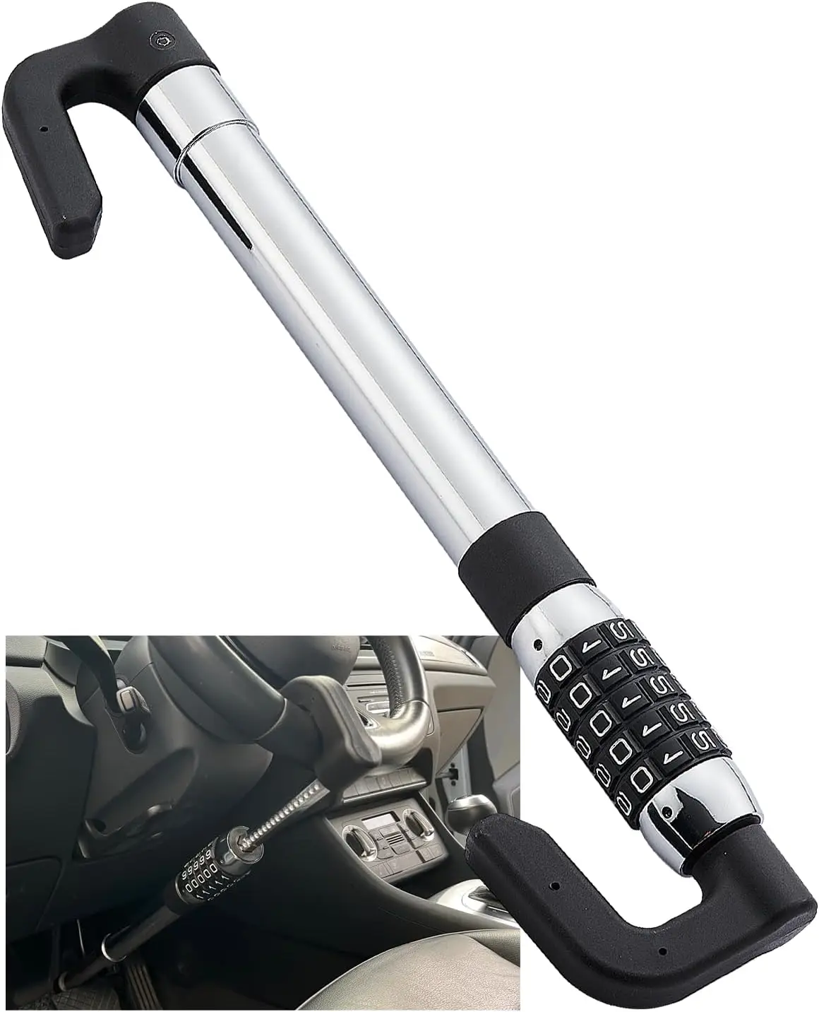 

Steering Wheel Lock Anti-Theft, Keyless 5-Digit Code, Heavy Duty Universal Fit for Car Truck Van SUV