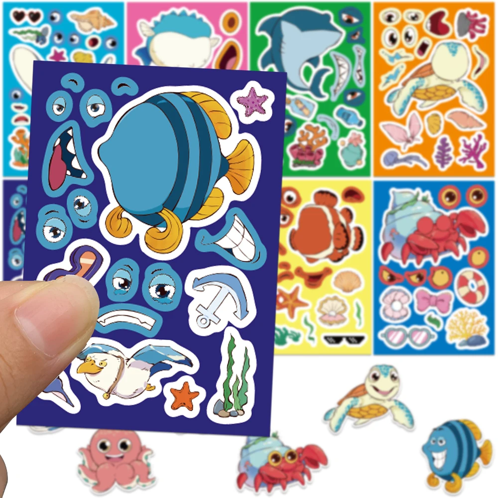 32Sheets Funny Aquarium DIY Puzzle Animals Graffiti Sticker Cartoon Toy Decals For Laptop Refrigerator Notebooks Girl Stickers