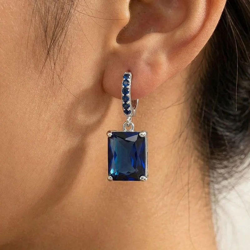 ULJ Classic Shiny Square Cubic Zircon Women Engagement Trendy Endless Huggie Drop Earring Female Hip Jewelry