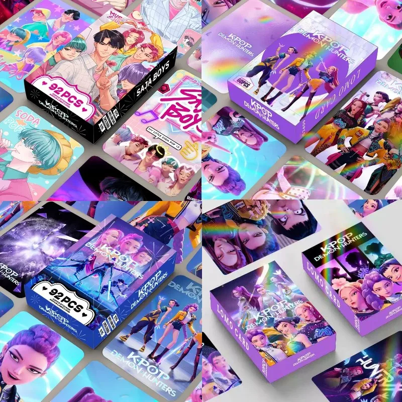 

92pcs Saja Boys Holographic LOMO Cards Set - K-POP Demon Hunters HUNTR/X Anime Photocards, Double Sided HD Collectible Fan Gifts