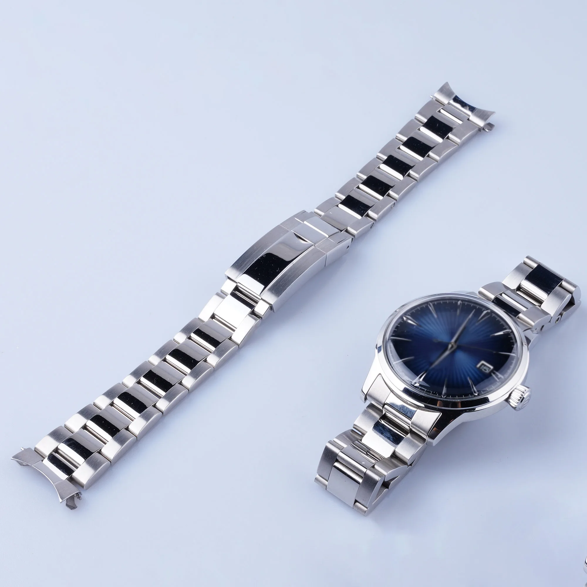 

For Seiko SRPB41 43 45 47 Cocktail Time Presage Strap 20mm Silver Polished Stainless Steel Watch Band with Oyster Clasp