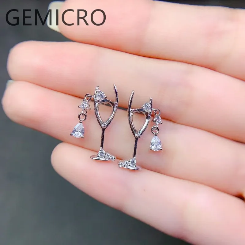 Fashion DIY Earrings Empty Holder S925 Sterling Silver Setting 5*7mm Water Drop Stone Fine Charm Weddings Jewelry for Woman