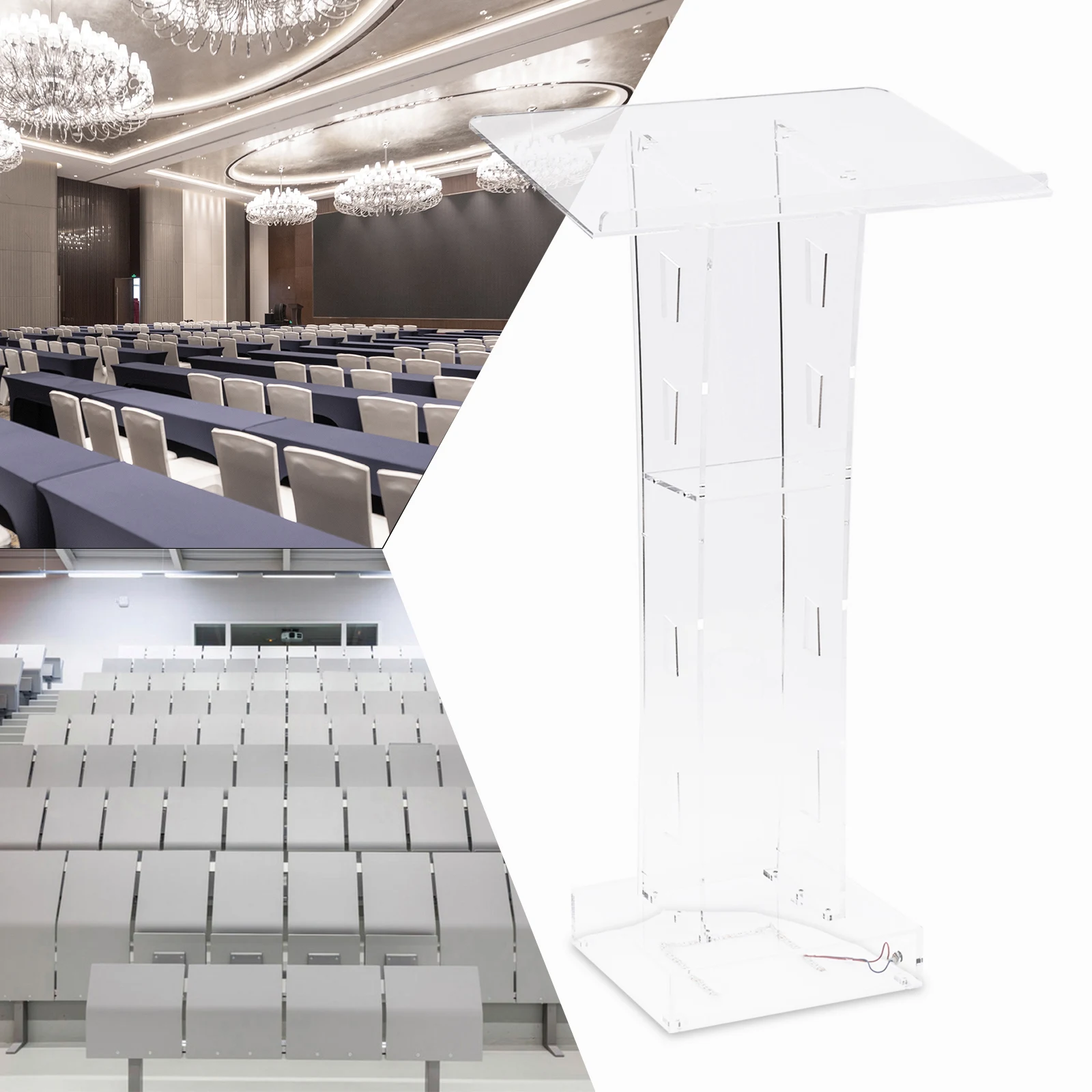 Modern Detachable Podium Clear Acrylic Conference Pulpit Lectern Clear Podium With 110V Blue LED Light