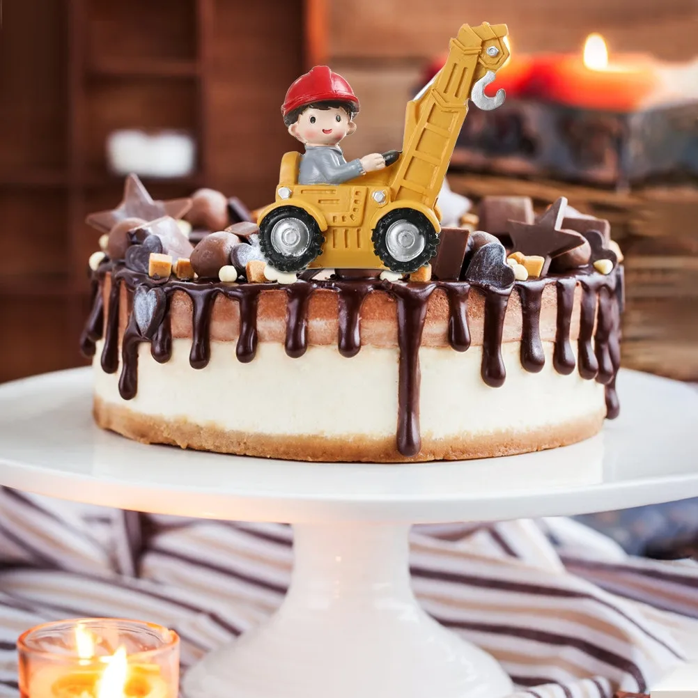 

Mini Construction Vehicles Cake Topper Set Resin Safe Non Toxic Birthday Decor for Boys Traffic Theme Party Car Desktop Ornament