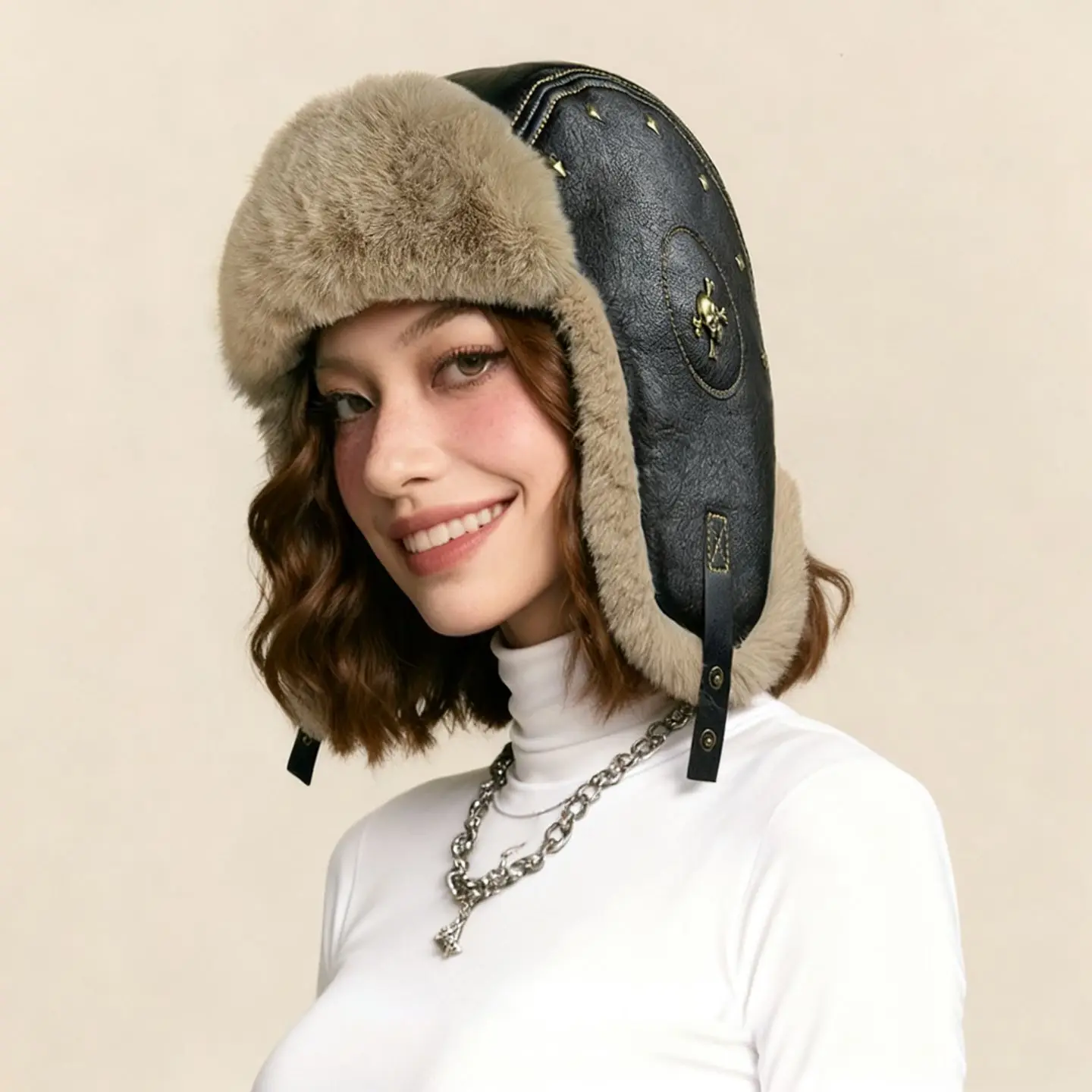 Classic Vintage Windproof Faux Leather Earflap Faux Fur Winter Hat Warm Outdoor Daily Casual Basic Trendy Chic Solid Color Hat