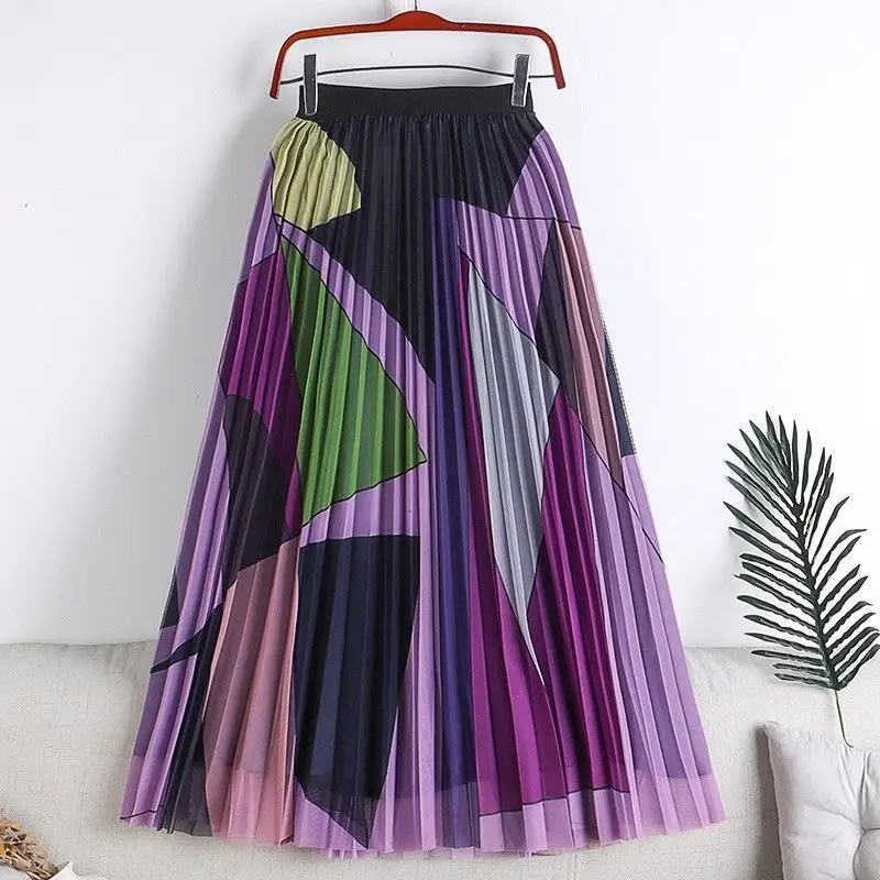 2023 Summer Women's Mesh Printed Pleated Mini Half long skirt women summer women clothing 2023 new arrivals