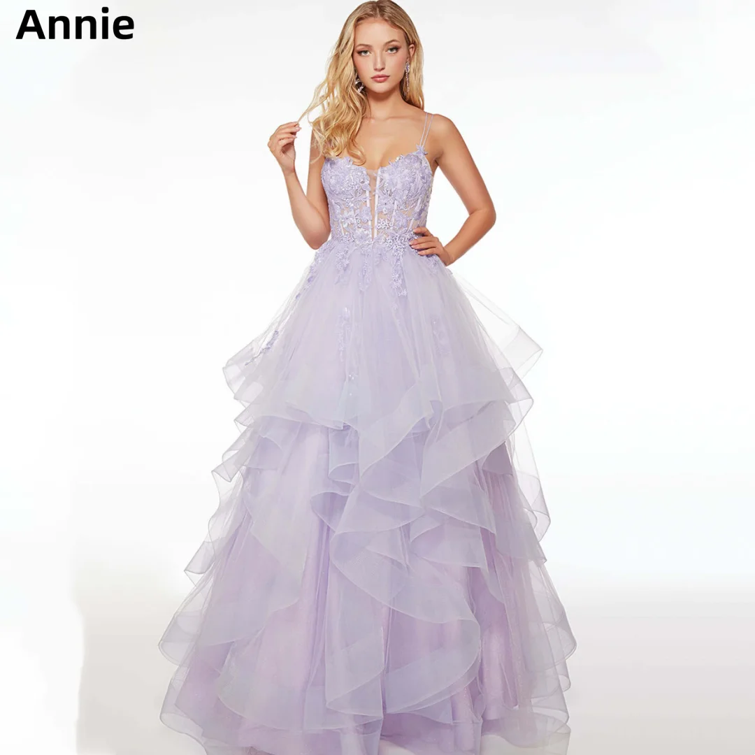 Annie Sweet Light Purple Wedding Dress Embroidered Fluffy Tulle Prom Dresses Sexy Backless Corset Bespoke Occasion Dresses