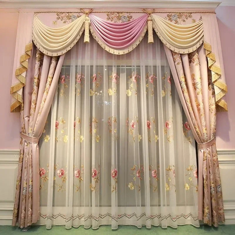 European Luxury Curtains For Living Dining Room Bedroom Blackout Villa American Decorate Embroider Tulle Valance Custom Size