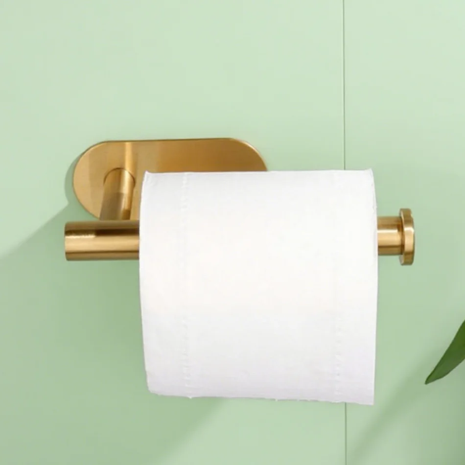 Brushed Gold Paper Holder Adhesive Stainless Steel White Black Lavatory Bathroom Toilet Paper Towel Hanger WC Tissue Roll Rack view 2