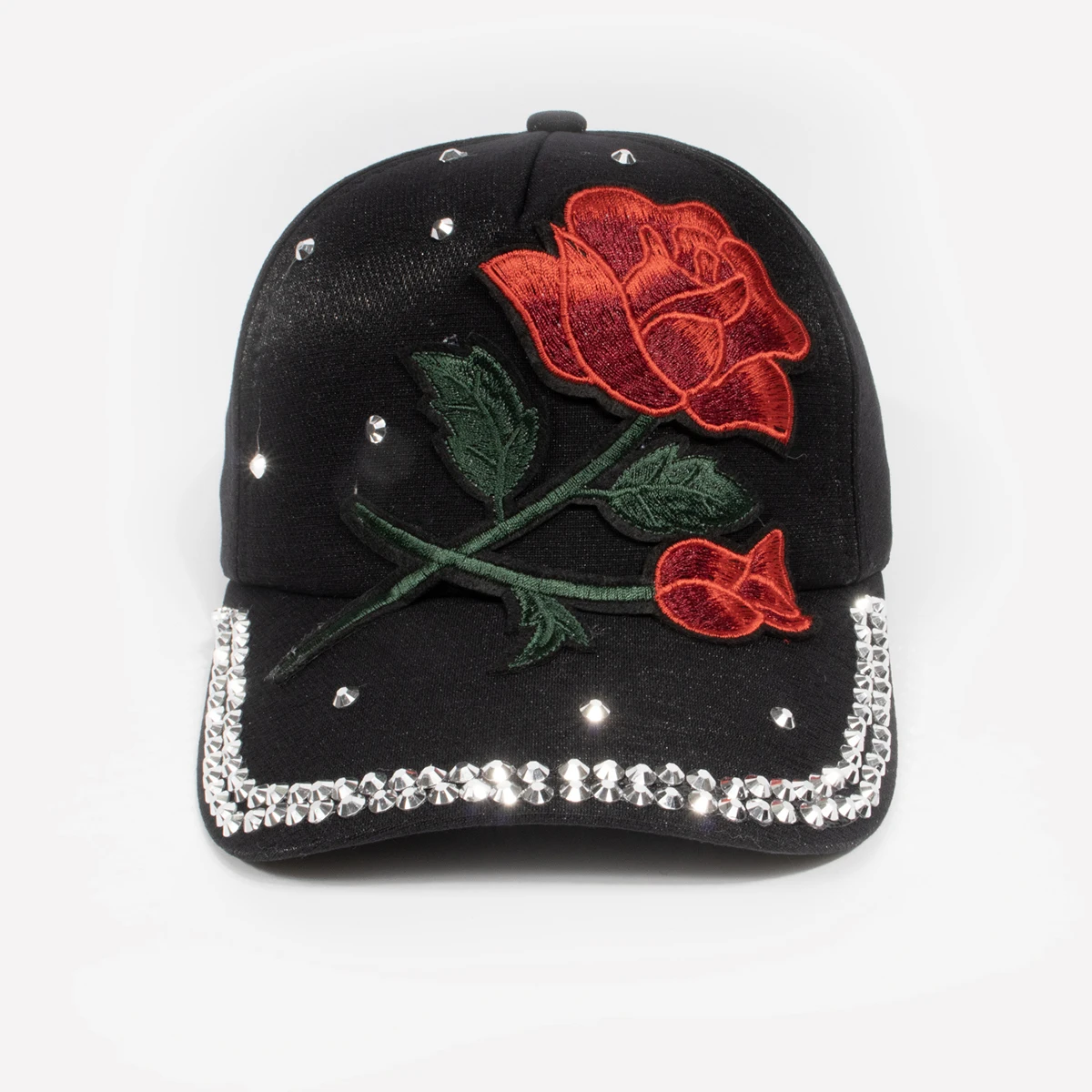Damen Vintage Baseballkappe mit Großer Rosen-Dekoration Strass-Verzierung Modische Mütze Elegante Rosenblüten-Krone Kopfbedeckung Caps – Detail 17