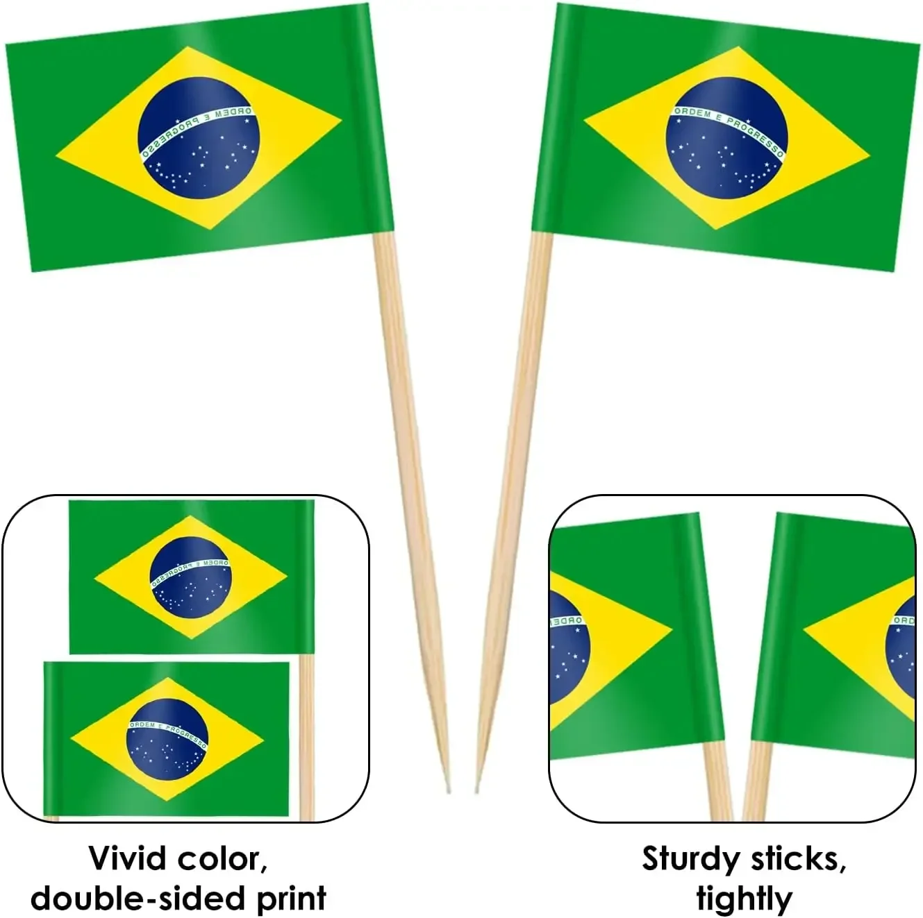 Púas de banderas de palillo de dientes con bandera de Brasil, 100 Uds. Pequeños y pequeños adornos para cupcakes de Brasil, banderas de palo, día nacional, decoraciones para fiesta de cumpleaños