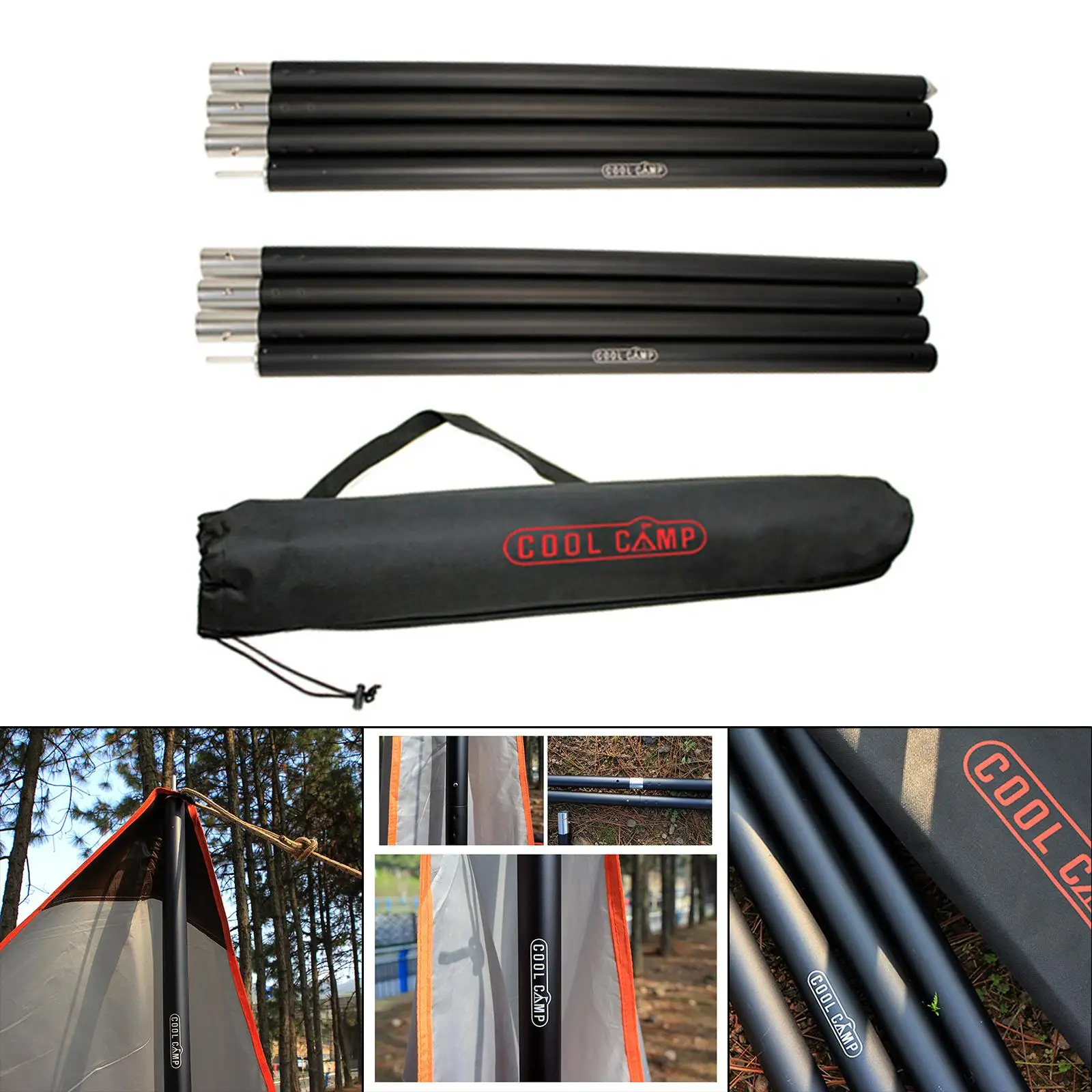 

280cm Aluminum Tent Tarp Rod Assembled ,Black , Easy and Quick to Install and Disassemble for Backpacking, Shelters Repair