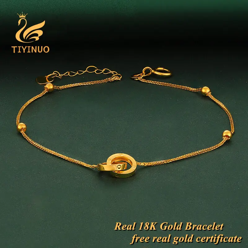 

TIYINUO Genuine AU750 Real 18K Gold Double Rings Mobius Bracelet Fine Jewelry For Woman Romantic Wedding Gift Delicate Present