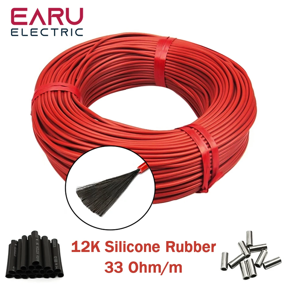 

5-200 Meters Infrared Warm Floor Cable 12K 33ohm/m Electric Carbon Heating Wire Coil 2.0mm Fiber Wire Floor Hotline Thickening