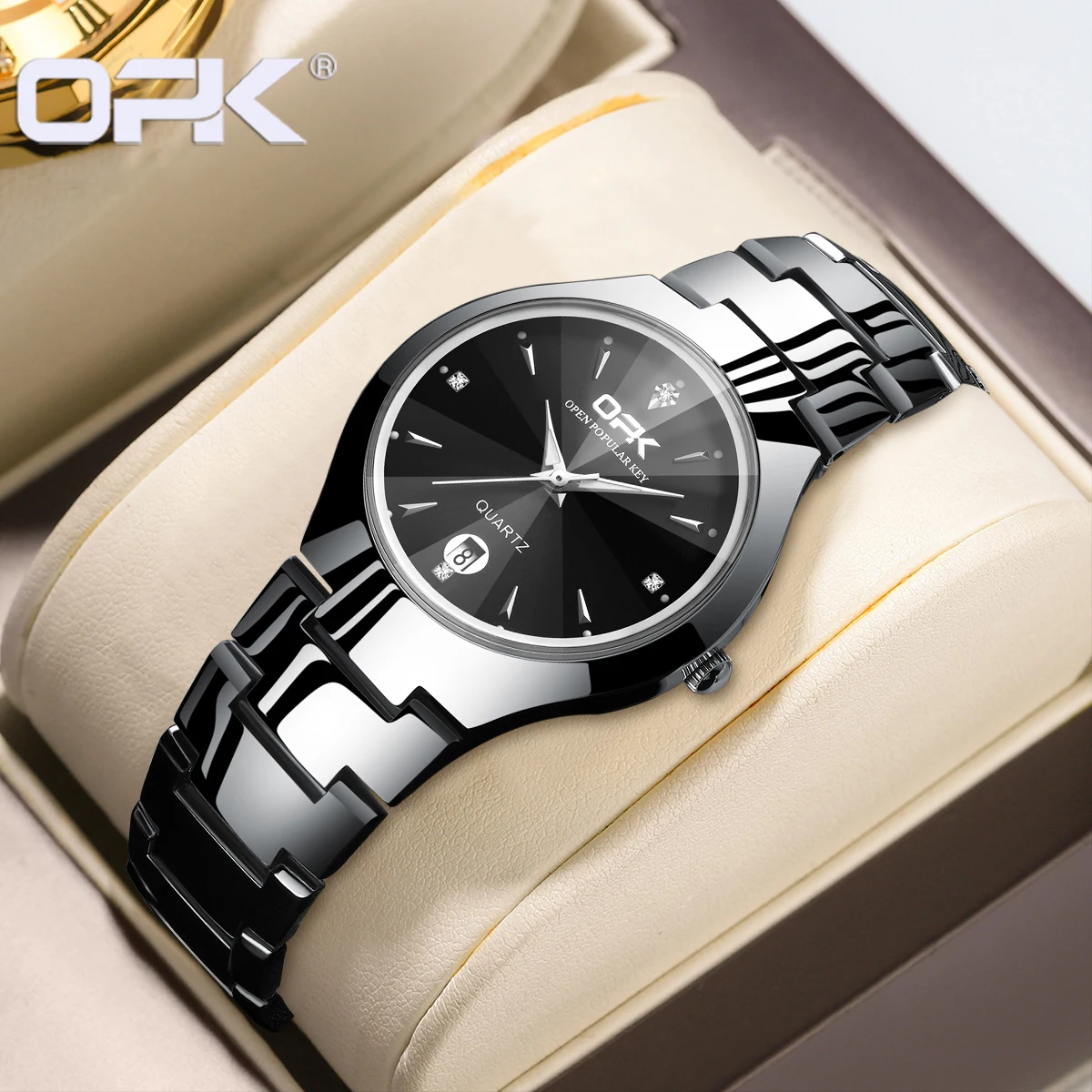 

OPK Quartz Watch for Men Rhombus Mirror Waterproof Luminous Stainless steel Wristwatch Male Date Week Men's Quartz Watch 8105