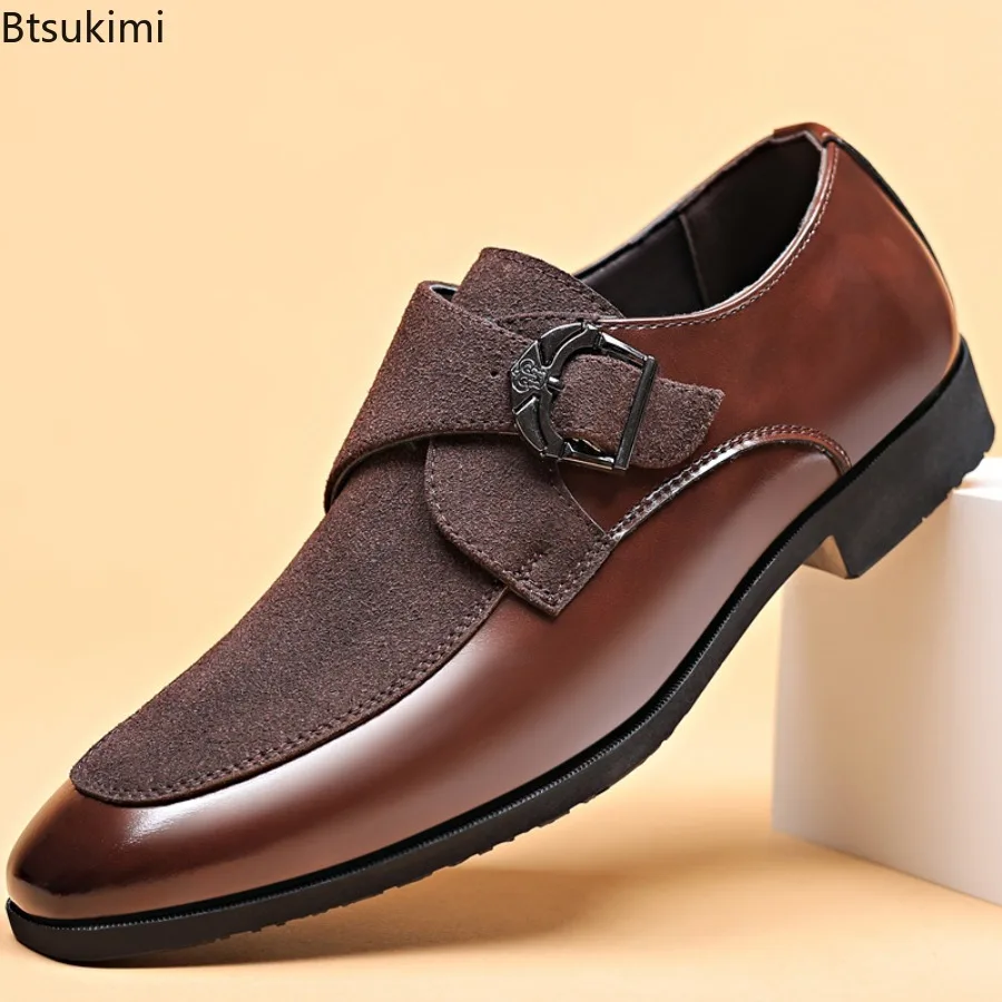 

New 2026 Summer Hot Sales Men's PU Leather Shoes Trend Loafers Casual Frosted Pointed Shoes for Men Belt Buckle Dress Shoes Male