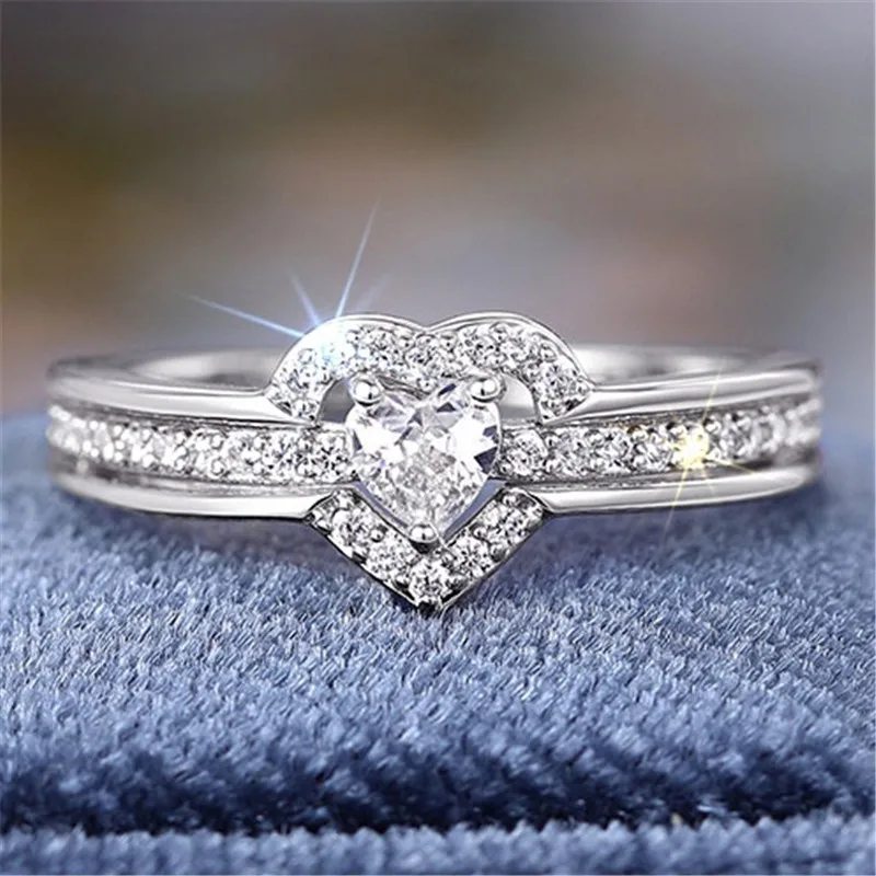 925 Sterling Silver Romantic Wedding Band Ring Female Love Jewelry Brilliant Heart Zirconia Finger Accessories Engagement Ring