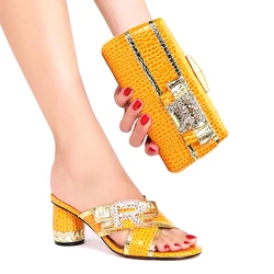 Spring Rhinestone Women's Fashion Slippers Banquet Wedding Summer Party Crystal Large Size 44 Bag Shoes Set Africa Nigeria 2022