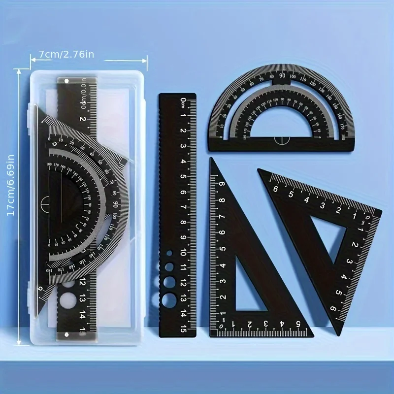 Aluminum Alloy Geometric Ruler Set, Math Triangle Protractor, Suitable for Drawing and Engineering Design