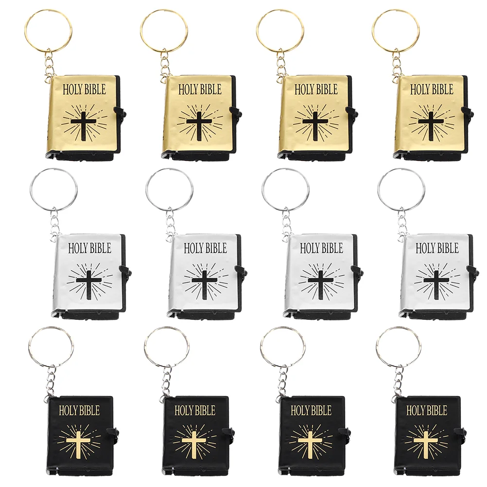 12 Pcs Miniature Bible Key Pendant Keyring Decorations Bag Hanging Adornment Keychain for