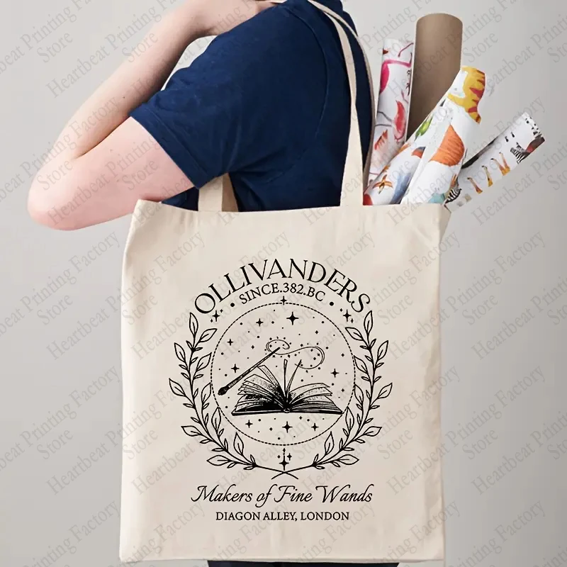 Ollivanders Wand Shop Wizard Book Shop Pattern Tote Bag borse a tracolla in tela per le donne quotidiane da viaggio borsa per la spesa pieghevole