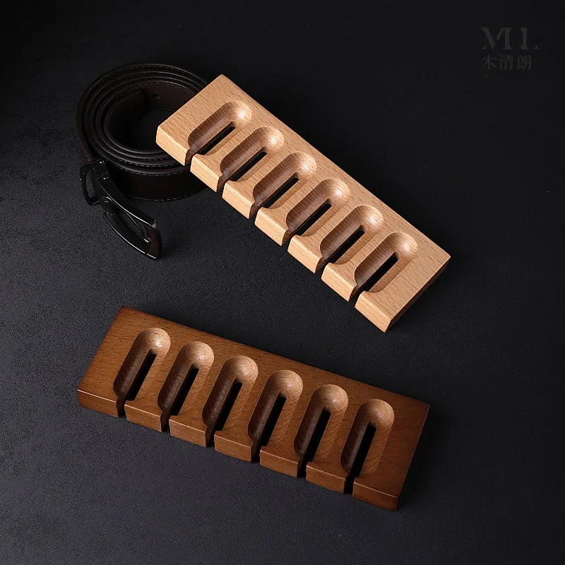 Solid Wood Wall Mounted Belt Rack No Drill Belt Door Hook Holder Scarves Ties Storage Rack Entryway Accessories Home Organizer view 6