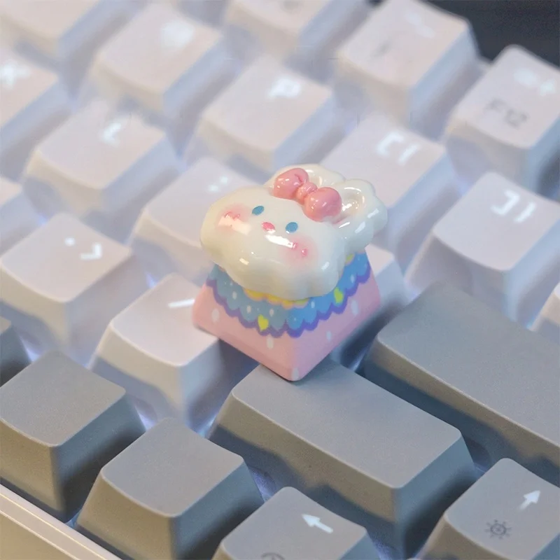 White Rabbit Keycap Cross Axis Mechanical Keyboard Universal Keycap Accessories Cartoon Animal Handmade Customized Keycap Gift